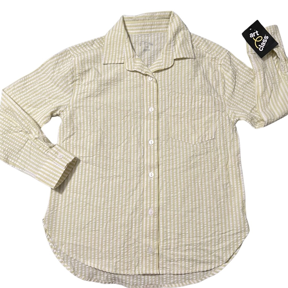 NWT | ART CLASS | STRIPED BUTTON-DOWN SHIRT | YELLOW-LIME | BOYS | SIZE M (8)